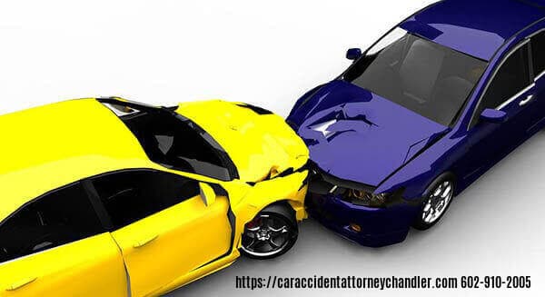 Graphic stating CHANDLER ARIZONA CAR ACCIDENT LAWYERS CONTACT US WITH PICTURE OF CAR CRASH